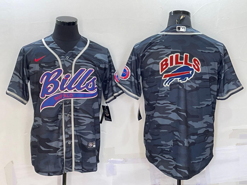 Men's Buffalo Bills Blank Grey Camo Team Big Logo With Patch Cool Base Stitched Baseball Jersey Men's Buffalo Bills Blank Grey Camo Team Big Logo With Patch Cool Base Stitched Baseball Jersey
